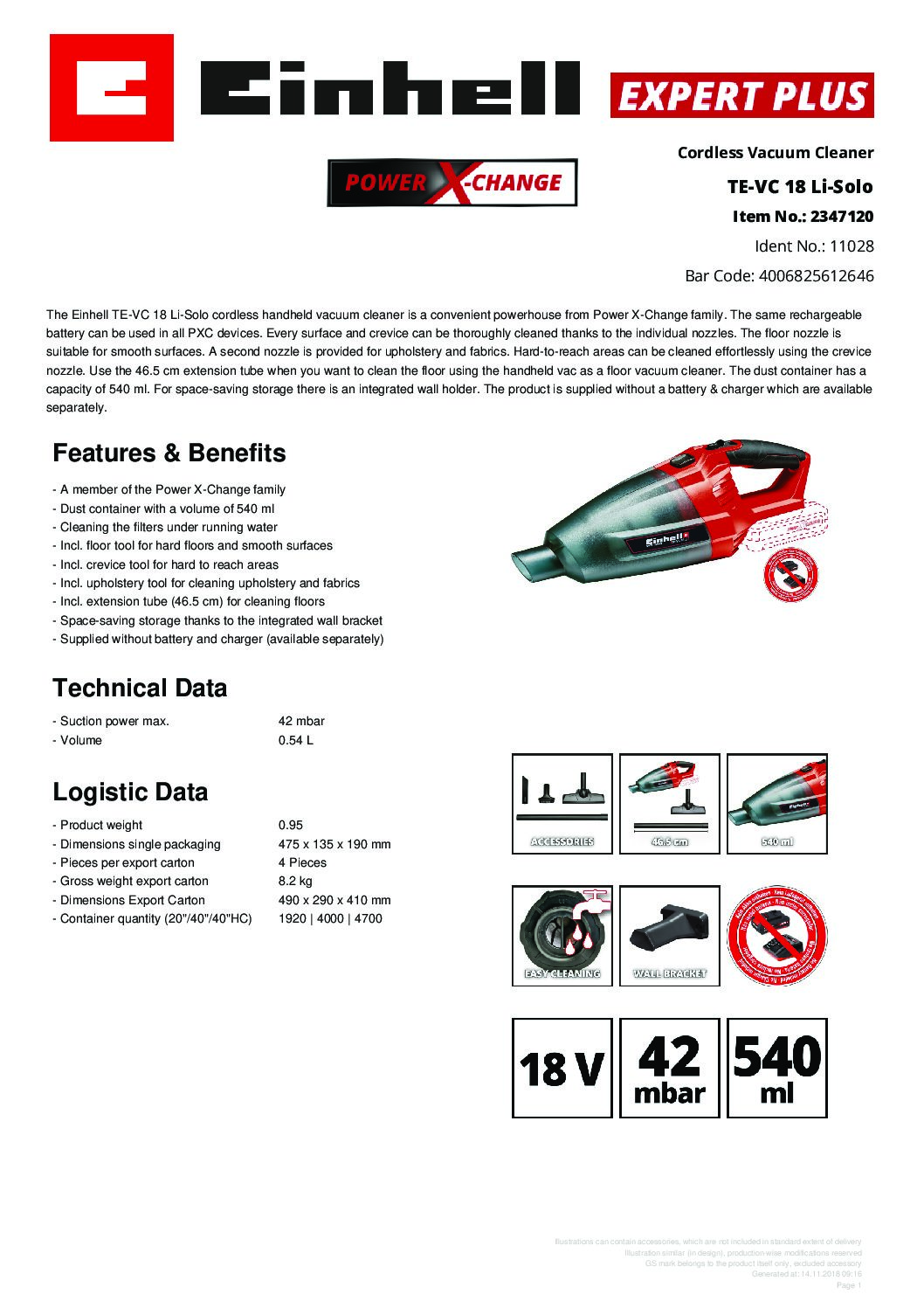 EINHELL - TE-VC 18 Li-Solo, Cordless Vacuum Cleaner - (NO STARTER KIT) - Image 2