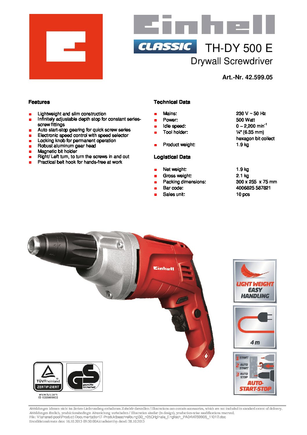 EINHELL - TH-DY 500 E, Drywall Screwdriver (CORDED) - Image 2