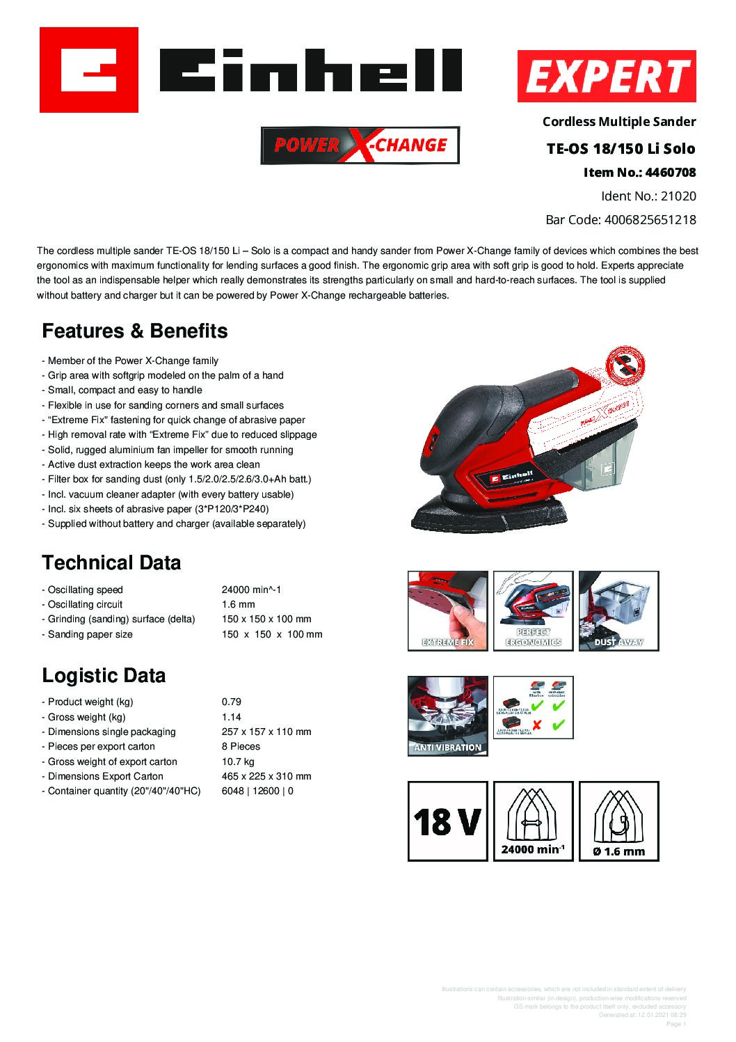 EINHELL - TE-OS 18/150 Li Solo, Cordless Multiple Sander - (NO STARTER KIT) - Image 2