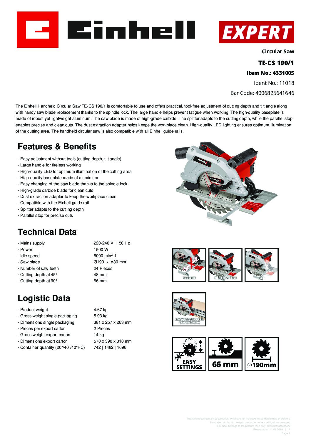 EINHELL - TE-CS 190/1, Circular Saw (CORDED) - Image 7