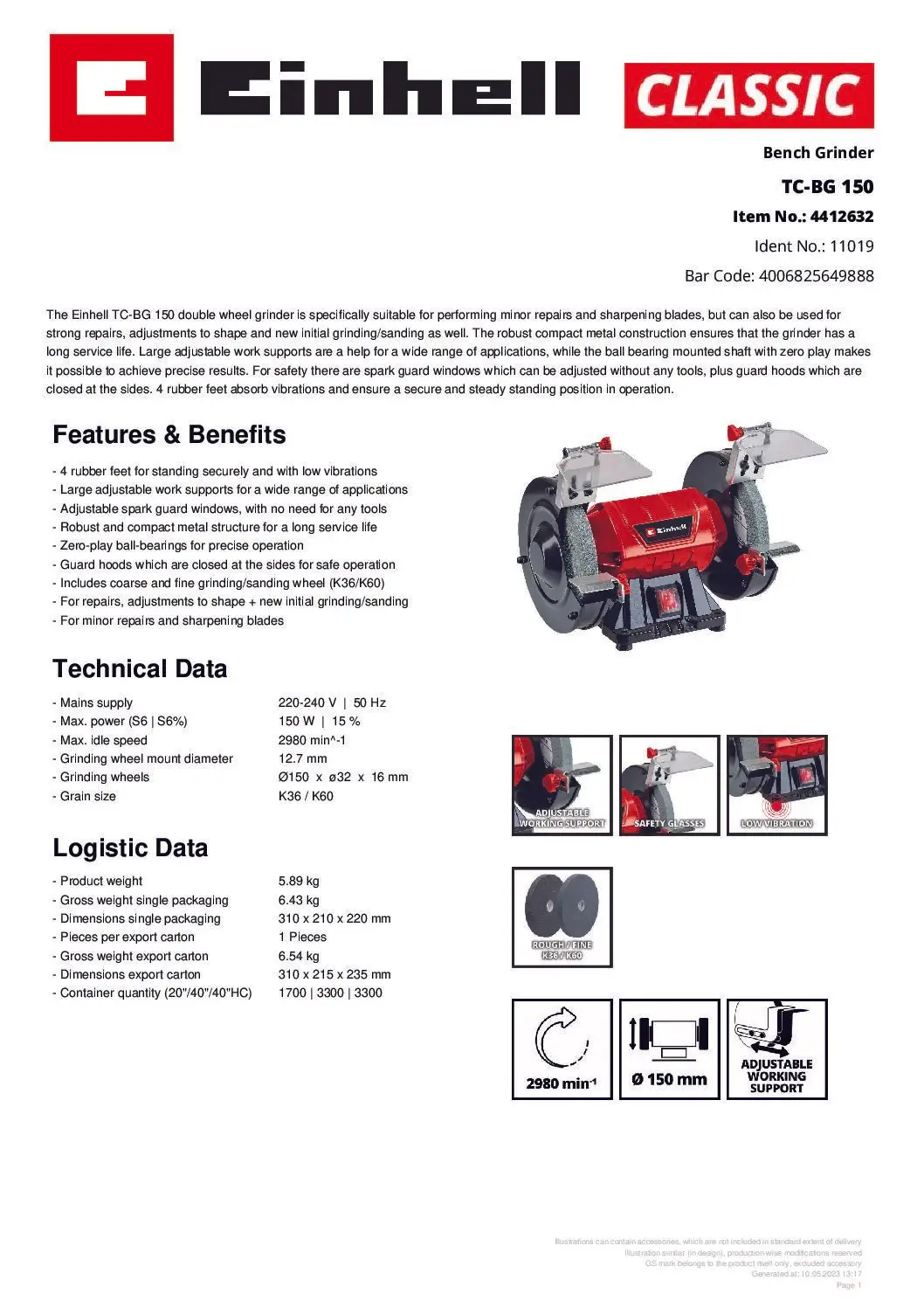 EINHELL - TC-BG 150, Bench Grinder (CORDED) - Image 7