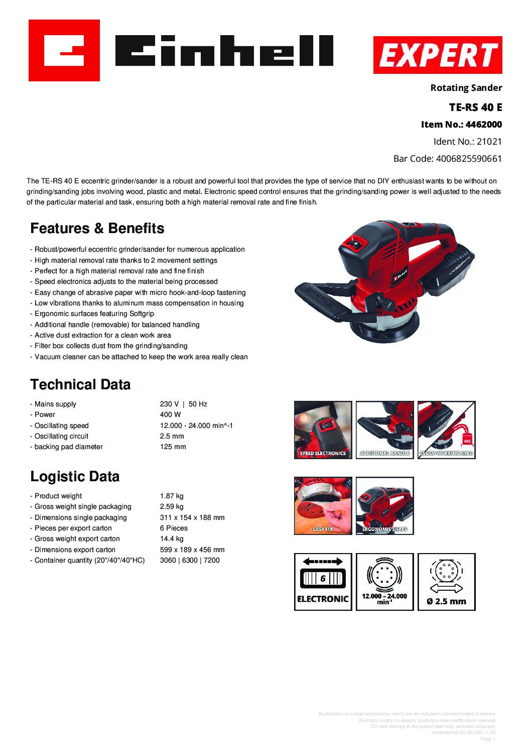 EINHELL - TE-RS 40 E, Rotating Sander (CORDED) - Image 2